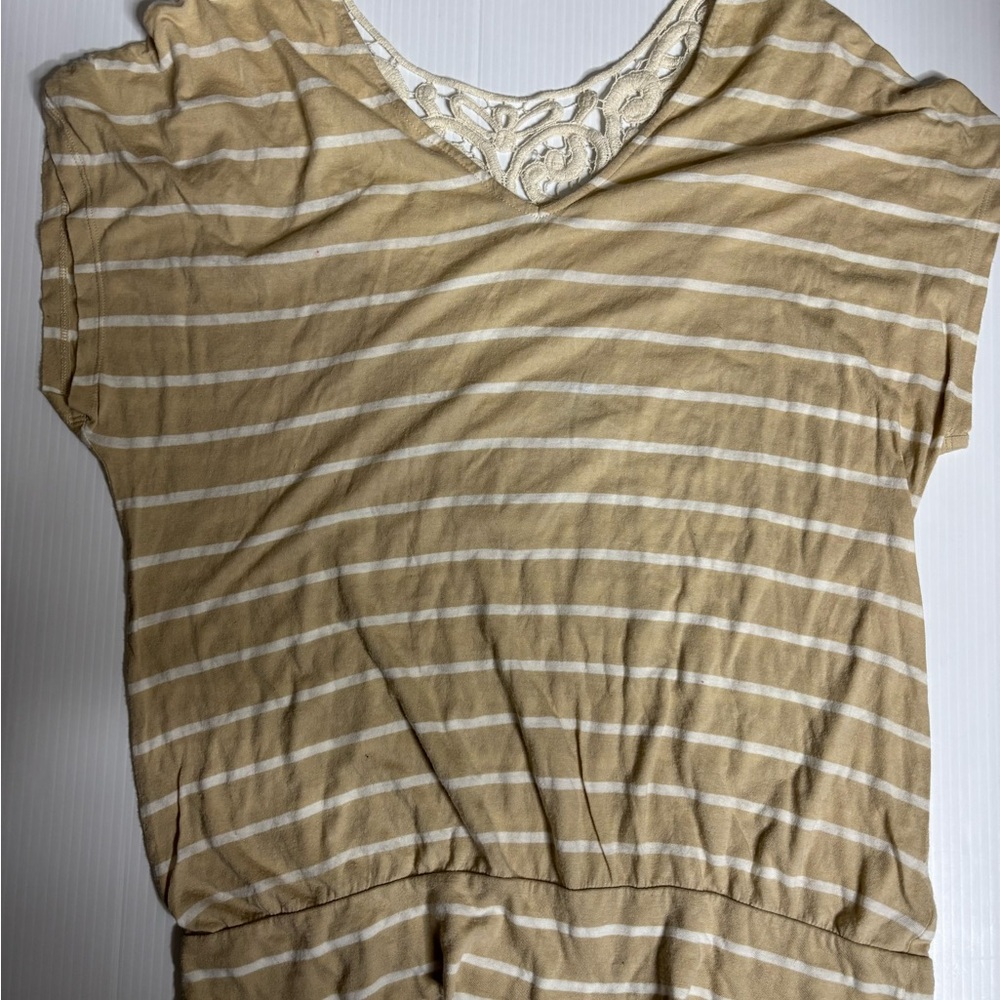 Express Tan and White crochet is Accent Top